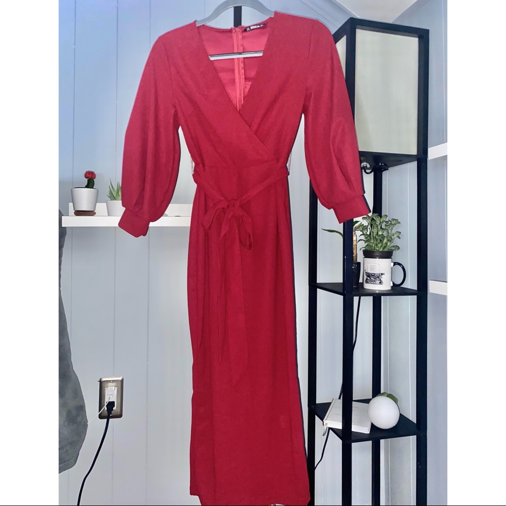 Shein - Belted Red Wrap Dress